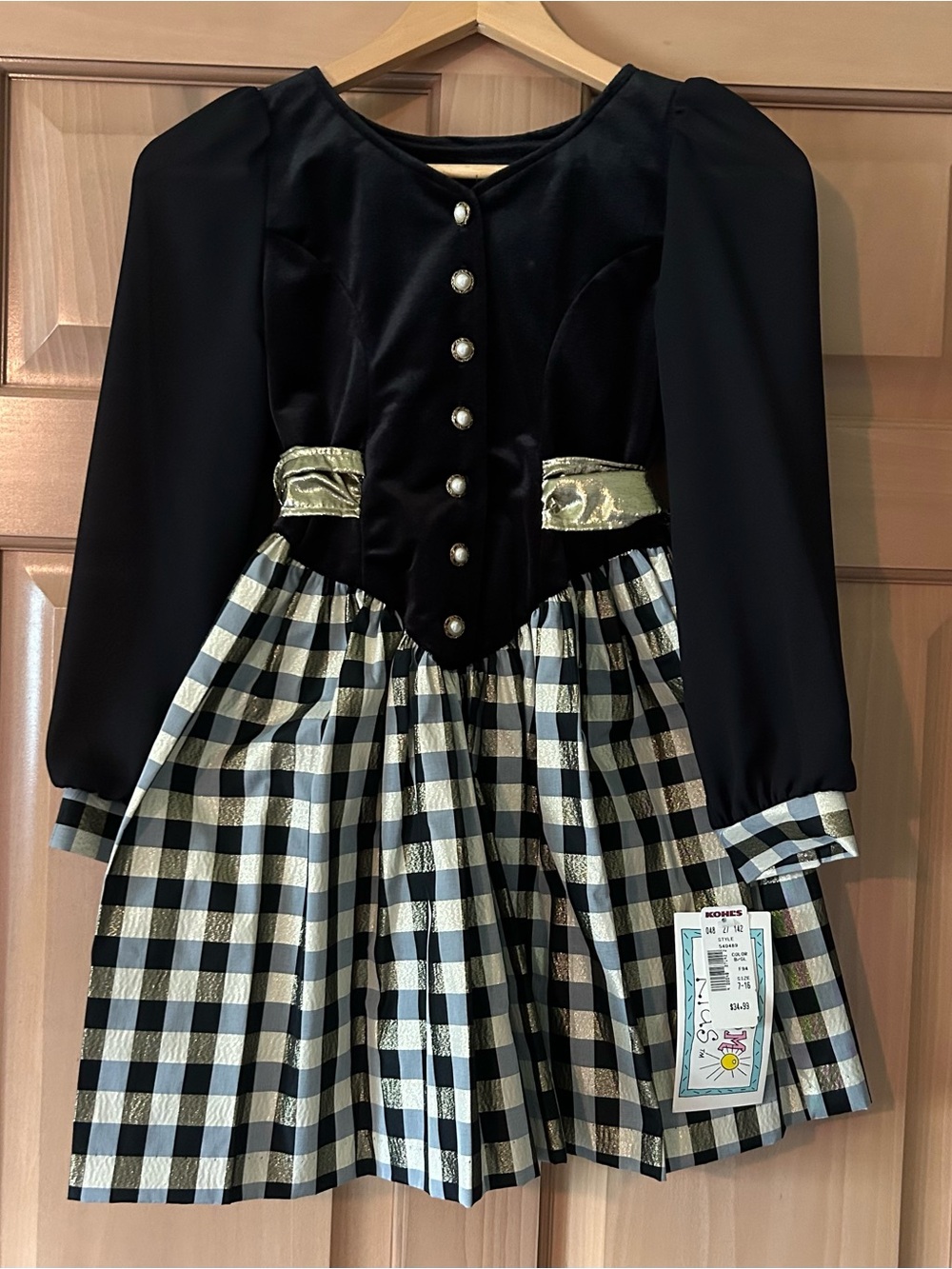 NWT Vintage 90s Kokomo Kids Velvet & Gold Plaid Holiday Dress